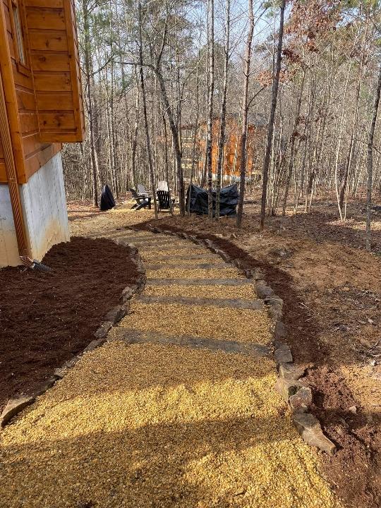 gravel steps with rock border going down the side of a blue ridge ga cabin, blue ridge ga example photo gallery image