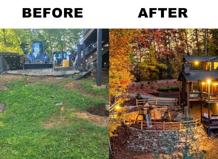 65 ton of rock installed at cabin to create space for playground